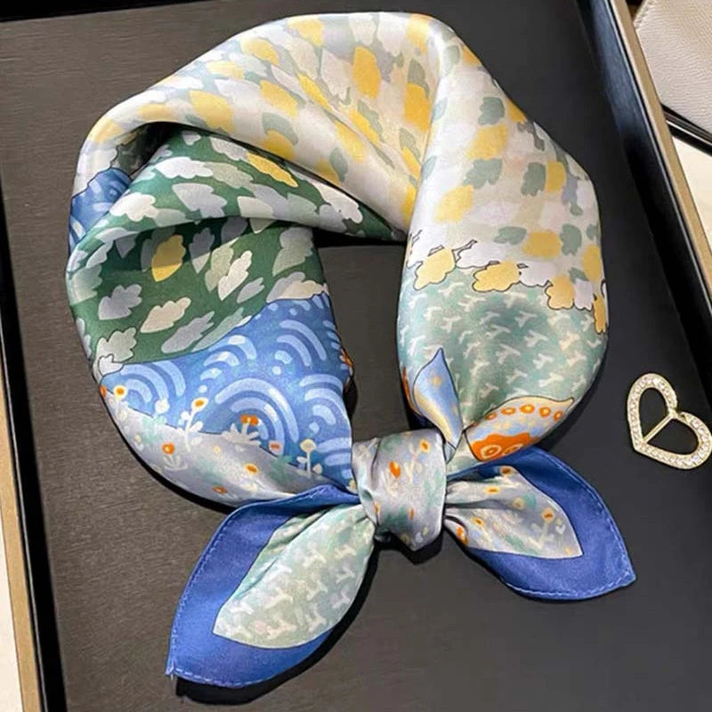 100% Mulberry Silk Square Scarf 53x53cm Butterfly Tree Print Satin Bandana Women's Fashion Accessory for Daily Wear