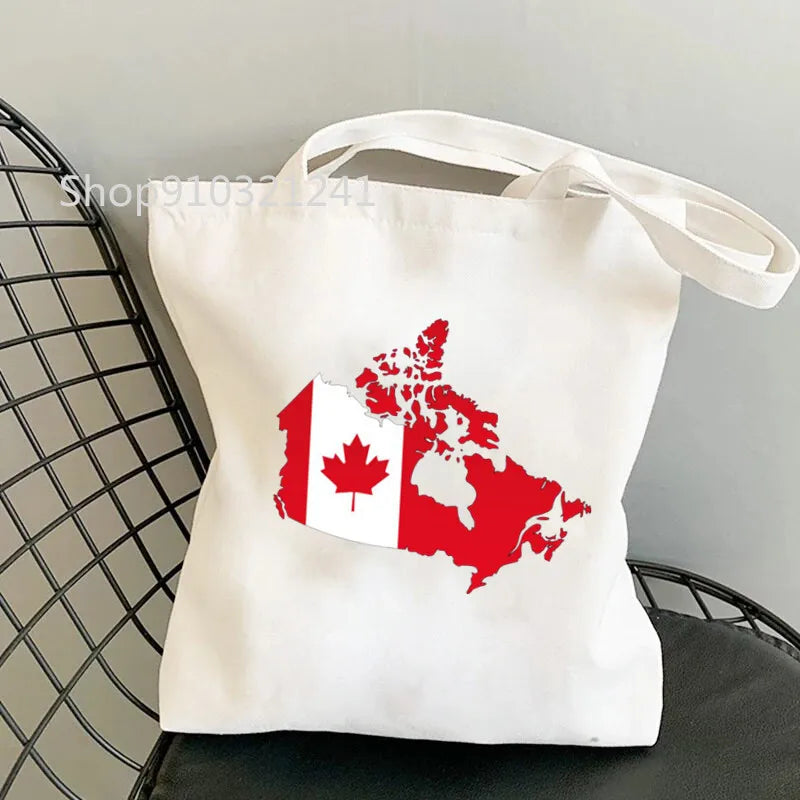 Maple leaves Handbags Cartoon Love Canada Shoulder Bags Shopping Bags Eco Daily Use Handbag Large Capacity Tote Bag