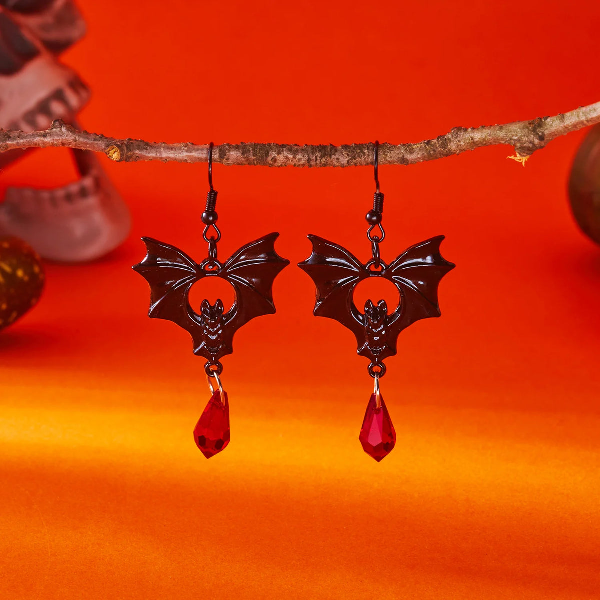 Boucles d'oreilles chauve-souris cristal rouge – Halloween
