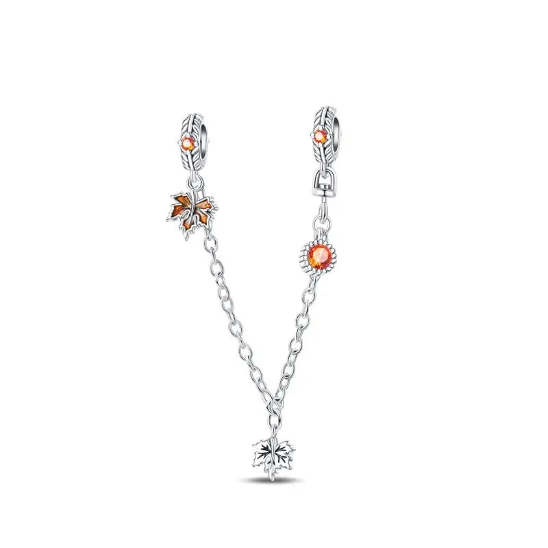 925 Sterling Silver Shiny Zircon Autumn Squirrel Maple Leaf Beads Suitable Fit Pan Original Bracelet DIY Anniversary