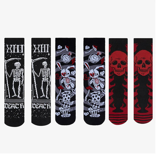 Chaussettes crâne gothique – Motifs Halloween pour femme