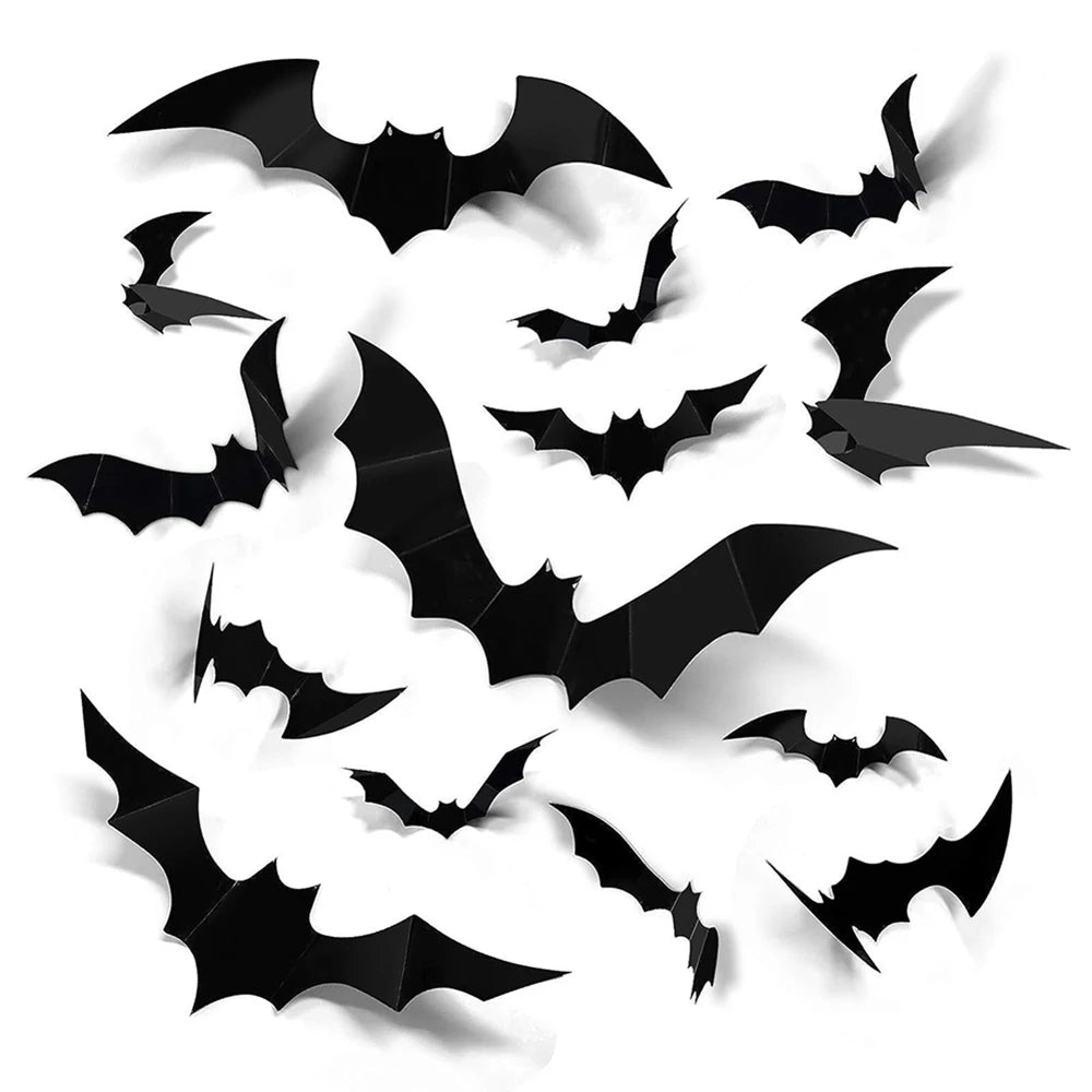 Lot de 24 chauve-souris 3D murales – Adhésif repositionnable