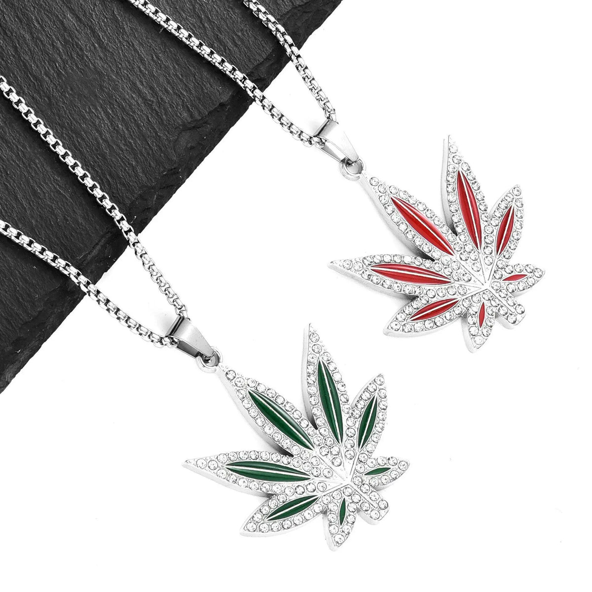 New Cubic Zirconia Alloy Pendant Necklace Men's Maple Leaf Necklace Men's Hip Hop Rock Punk Necklace Jewelry Wholesale