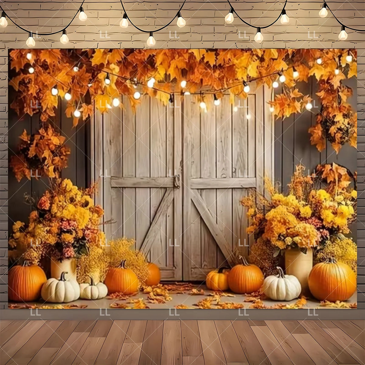 Fall Harvest Backdrop Thanksgiving Festivals Party Decoration Autumn Barn Pumpkin Maple Scarecrow Farm Photography Background