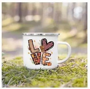 Tourist Mug Beer Coffee Cups Fall Thanksgiving Party Wine Juice Mug Hello Pumpkin Leaves Printed Enamel Mugs Fathers Day Gifts