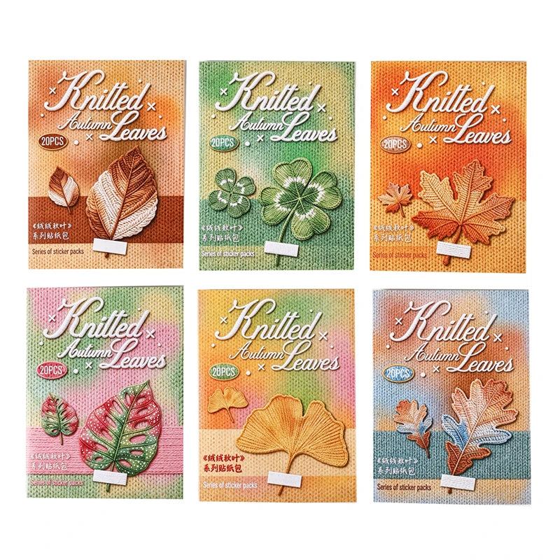 20Pcs Imitation knitted Plant Stickers DIY Junk Journal Collage Floral Leaves Decor Sticker Scrapbooking Album Planner Arts DIY