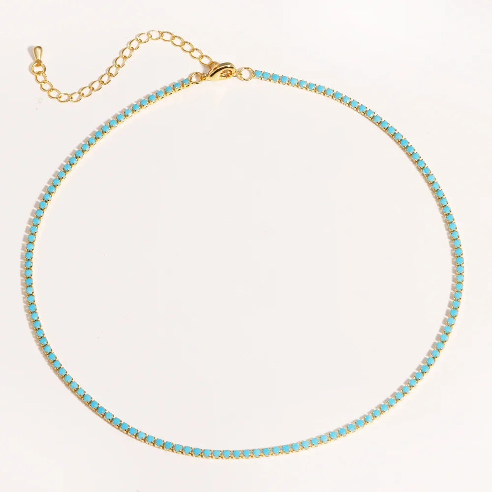 Collier tennis zircones colorées doré