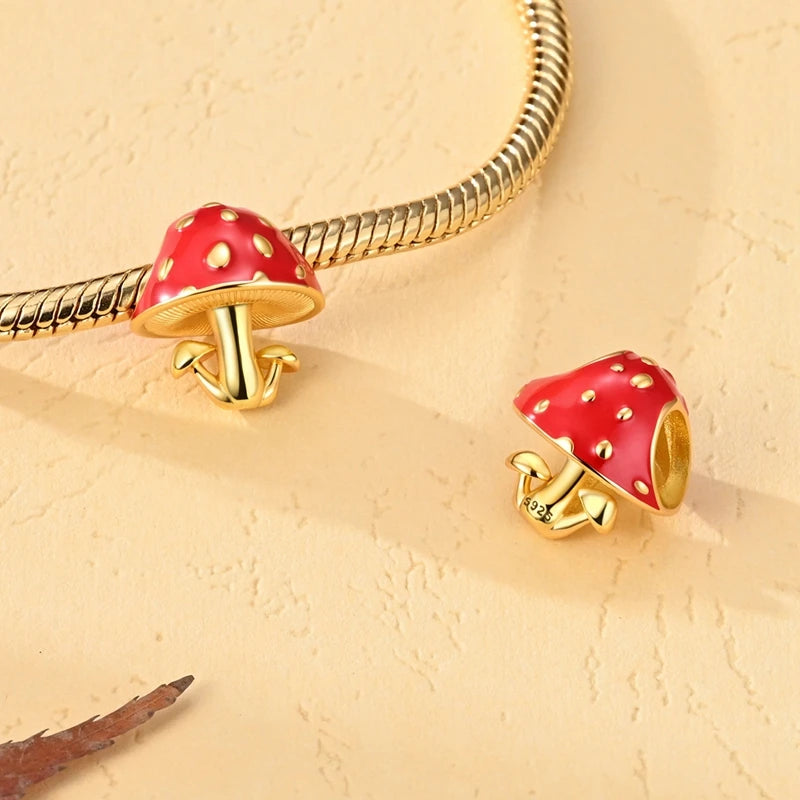 Autumn Original 925 Sterling Silver Golden Mushroom Bead Maple Leaf Acorn Hedgehog Pendant Fit Original Bracelet For Women Gift
