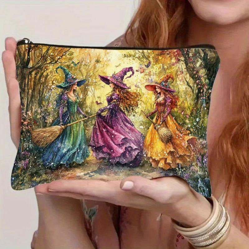 Trousse de maquillage au design de forêt d'automne et sorcière rétro