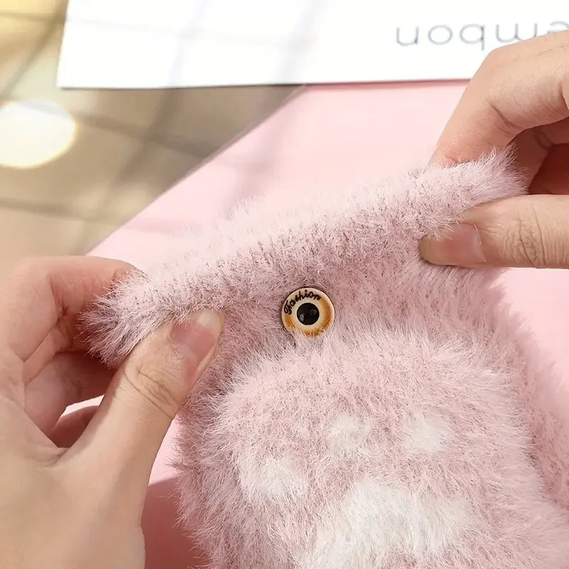Cute Cat Paw Fingerless Gloves Flip Top Design Soft Furry Lining Warm Knitted Mittens for Winter Outdoor Use Cozy Gift for Girl﻿
