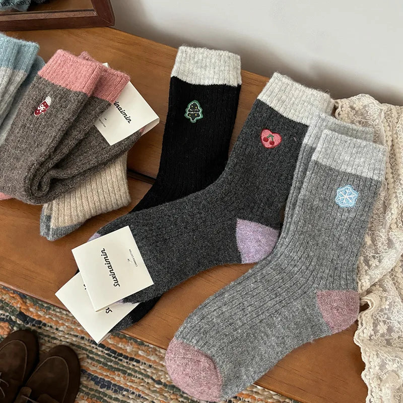 1/6 pairs Spring Autumn New Elegant Thickened Warm Sleep Socks Cute Retro Mid tube Socks Fashionable Versatile Women's Socks