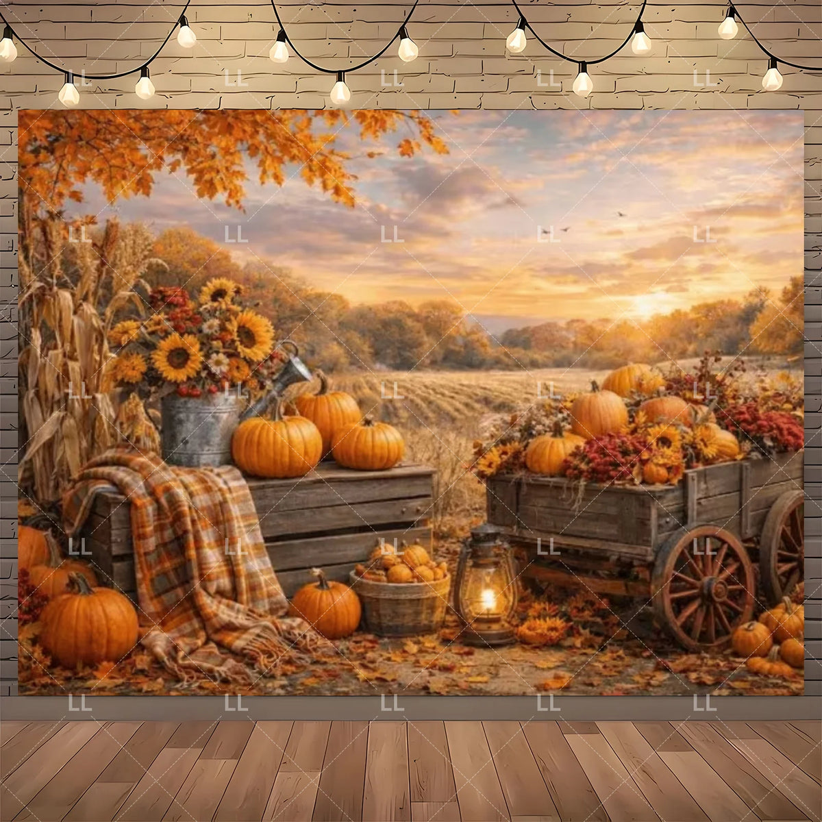 Fall Harvest Backdrop Thanksgiving Festivals Party Decoration Autumn Barn Pumpkin Maple Scarecrow Farm Photography Background