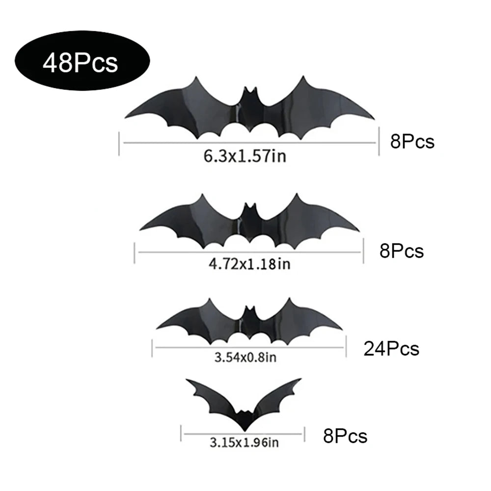 Lot de 24 chauve-souris 3D murales – Adhésif repositionnable