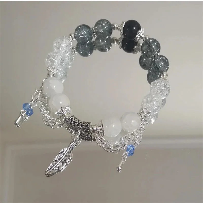 Fashion Design Gradient Crystal Beads Bracelet for Women Vintage Butterfly Feather Maple Leaf Tassel Bracelet Jewelry Gift