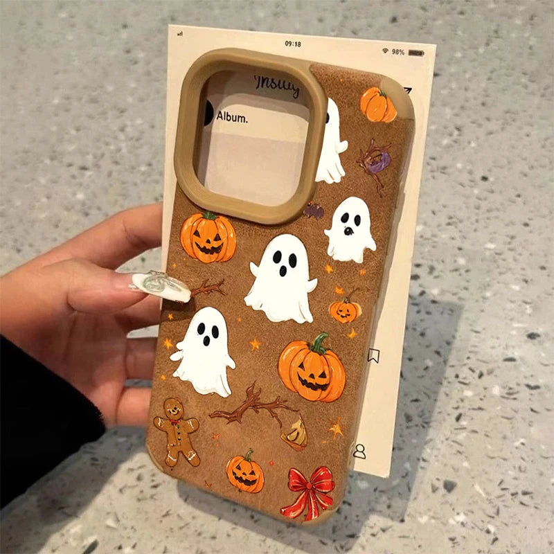 Coque Halloween Citrouille & Fantôme pour iPhone 11/12/13/14/15/16/17/18 Pro Max