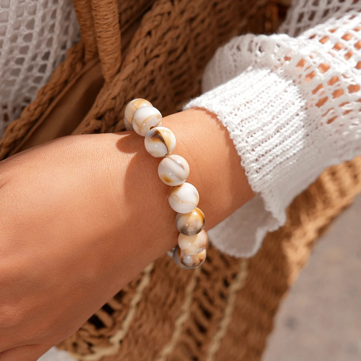 Bracelet élastique perles couleurs d'automne