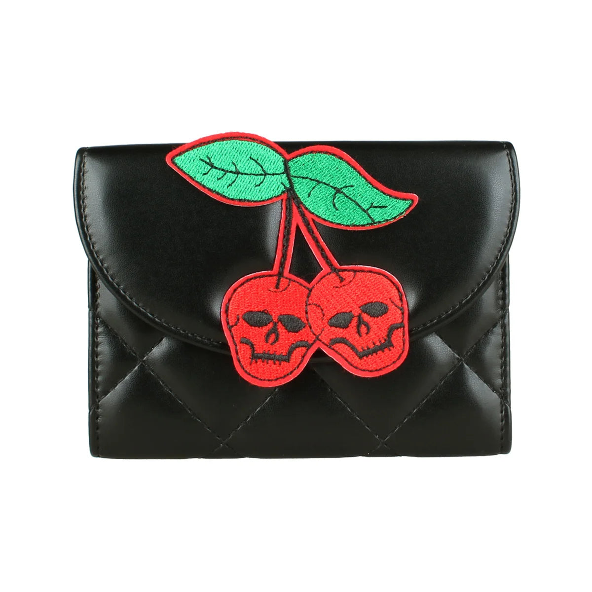 Portefeuille matelassé crânes et cerises – Halloween pour femme
