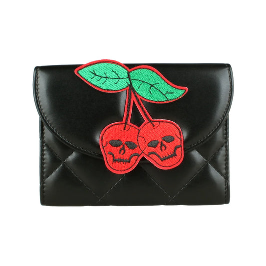 Portefeuille matelassé crânes et cerises – Halloween pour femme