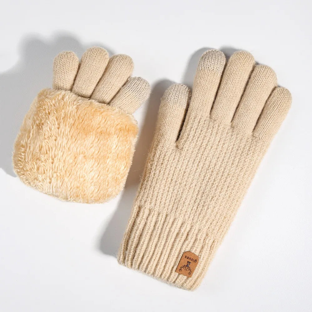 Women's Thermal Touchscreen Gloves - Cable Knit Fleece Lined, Soft Warm Winter for Outdoor Riding Commuting, Autumn Winter