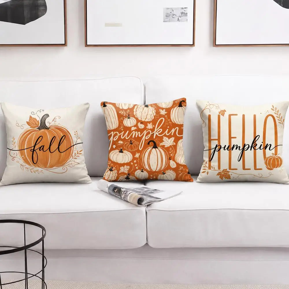 Hello Pumpkin Autumn Cushion Cover Double-Sided Plush Sofa Cushion Covers Organic Breathable Invisible Zipper
