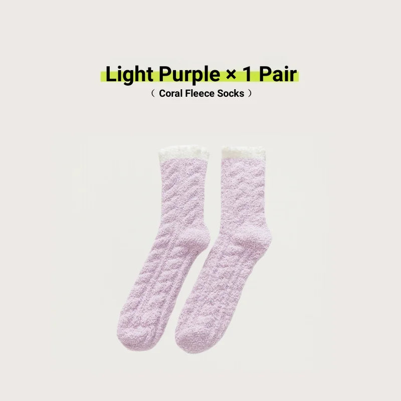 Women Cute Cat Paw Coral Fleece Socks Winter Thermal Thick Warm Fluffy Mid Calf Socks Non Slip Home Floor Sleep House Cozy Gift
