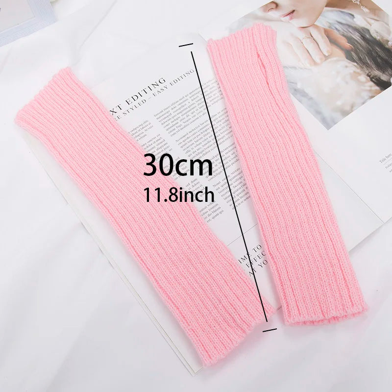 Long Fingerless Gloves Women Mitten Winter Arm Warmer Kawaii Knitted Sleeve Soft Girls Anime Clothes Punk Gothic Lolita 1/2/5 pc