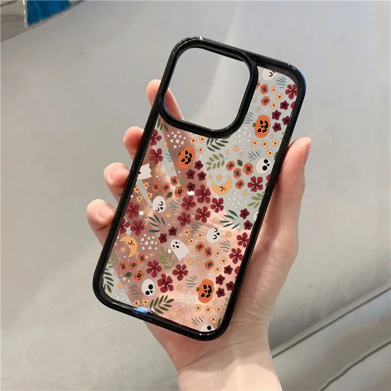 Coque Halloween Citrouille & Crâne Transparente pour iPhone 11/12/13/14/15/16/17/18 Pro Max