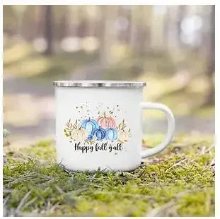 Tourist Mug Beer Coffee Cups Fall Thanksgiving Party Wine Juice Mug Hello Pumpkin Leaves Printed Enamel Mugs Fathers Day Gifts