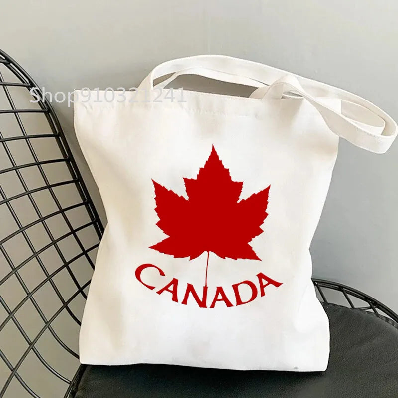 Maple leaves Handbags Cartoon Love Canada Shoulder Bags Shopping Bags Eco Daily Use Handbag Large Capacity Tote Bag