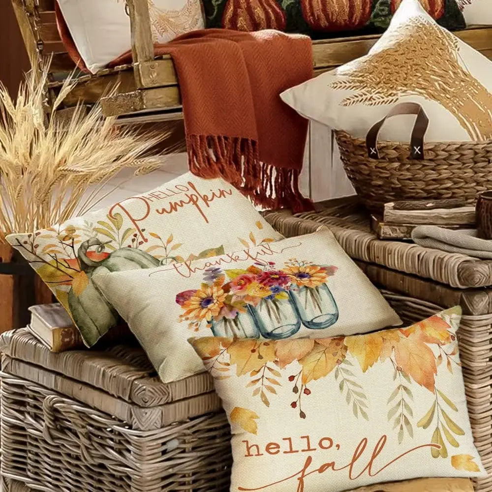 Autumn Pillowcase 30x50cm Autumn Decorative Pumpkin Maple Leaf Lumbar Cushion Cover Decorative Pillow Cover Sofa Cushion Cover