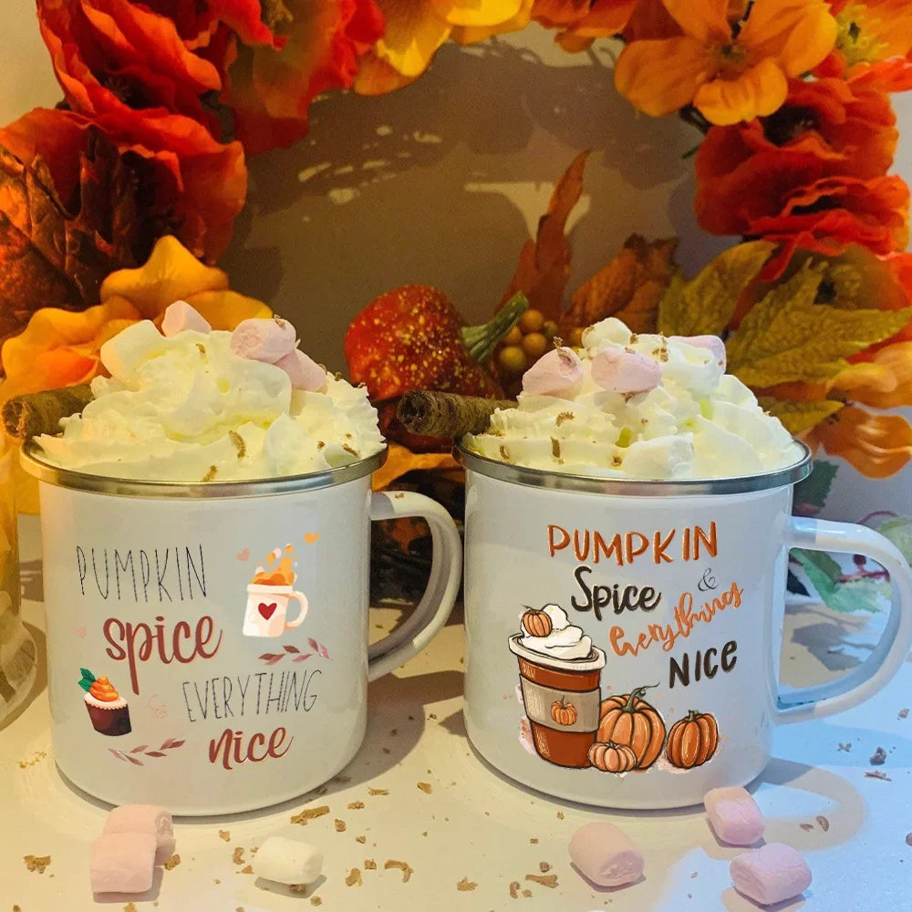 Pumpkin Spice and Everything Nice Enamel Mug Halloween Camping Mug Autumn Home Decor Fall Coffee Mug Festive Gifts for Kids
