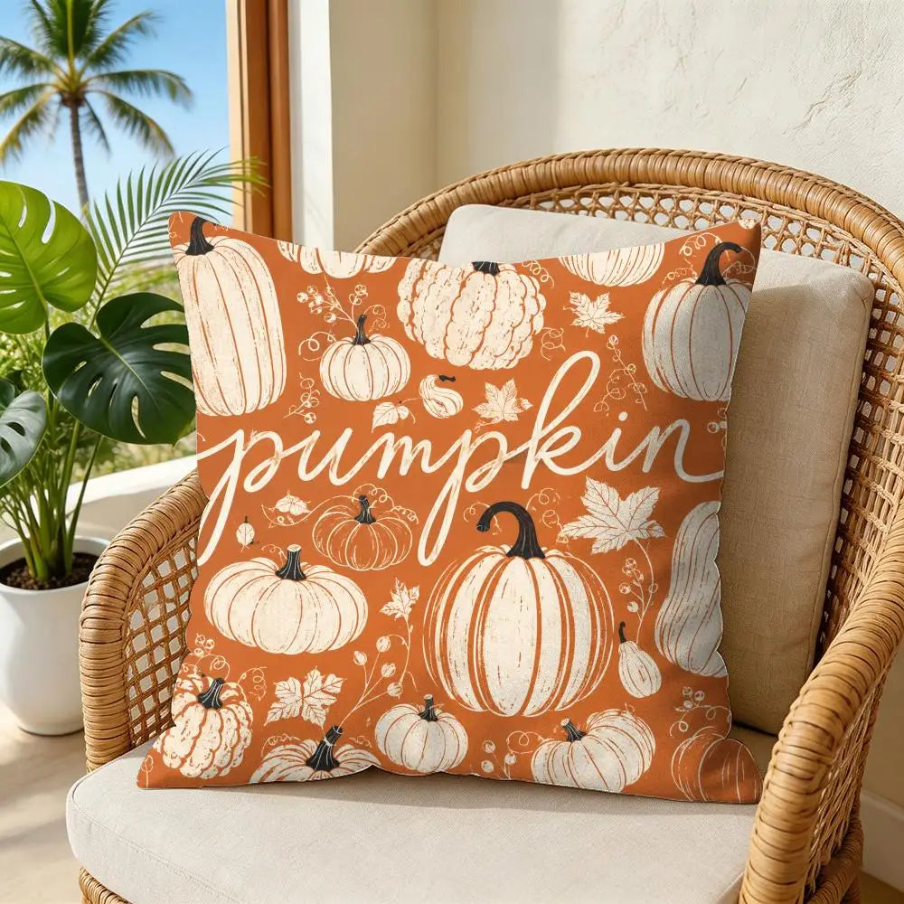 Hello Pumpkin Autumn Cushion Cover Double-Sided Plush Sofa Cushion Covers Organic Breathable Invisible Zipper