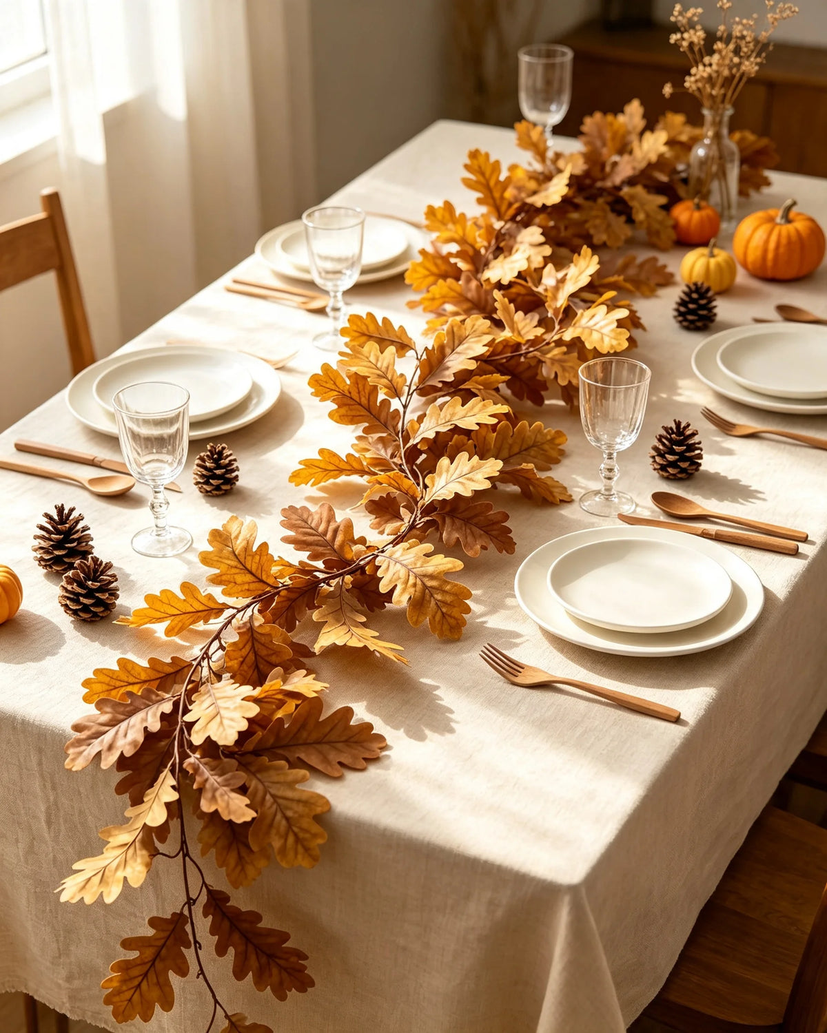 Artificial Oak Leaf Fall Garland,Hanging Vine Garland for Fireplace Mantel, Dining Table Decor, Farmhouse Indoor Outdoor Decor