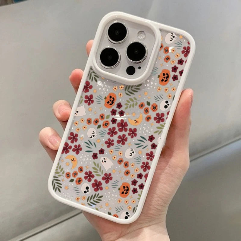 Coque Halloween Citrouille & Crâne Transparente pour iPhone 11/12/13/14/15/16/17/18 Pro Max