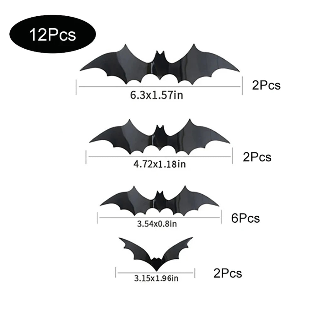 Lot de 24 chauve-souris 3D murales – Adhésif repositionnable