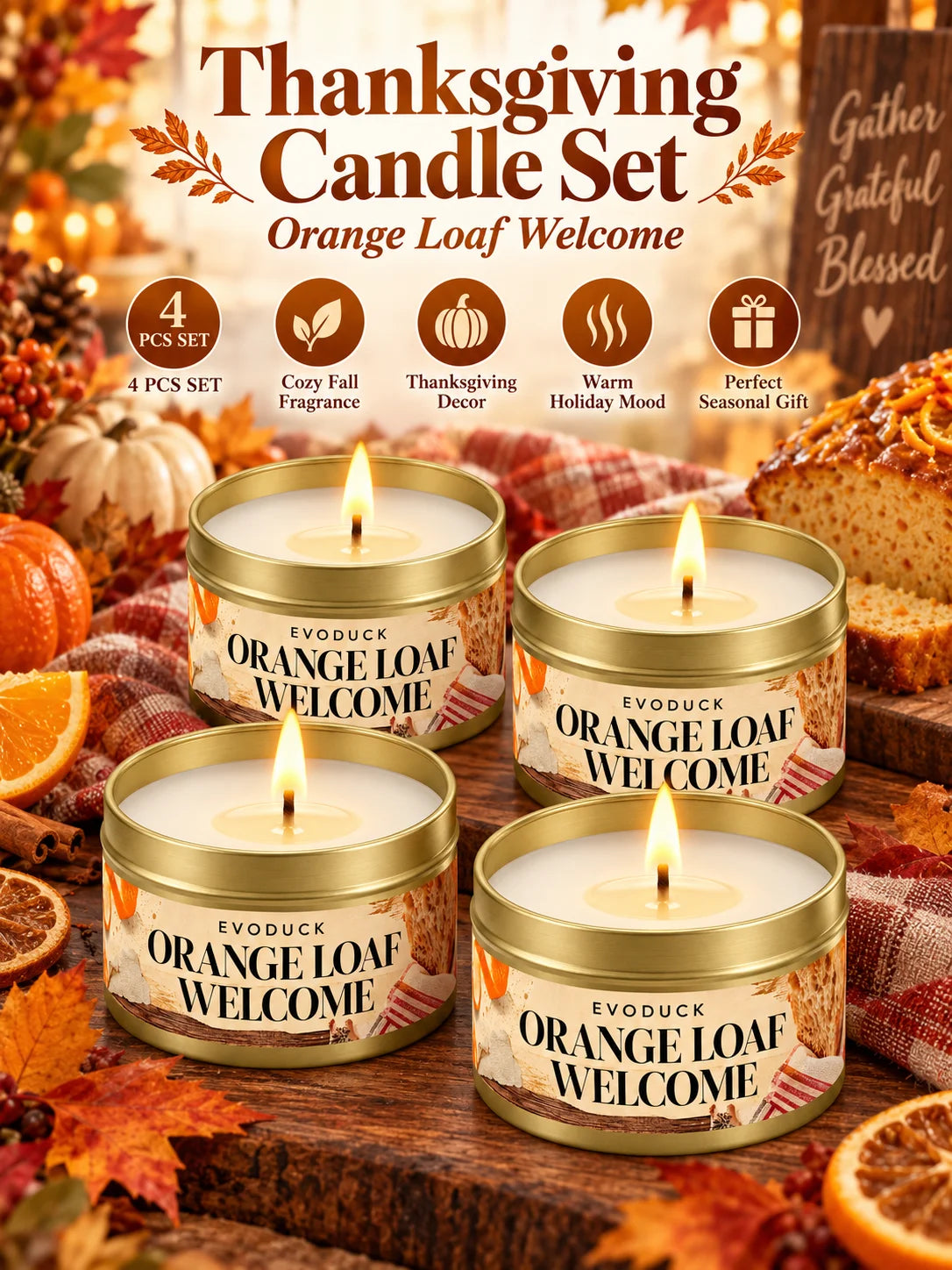1pc Pumpkin Chai Oak Fall Candle 3oz Gold Tin, Spiced Pumpkin Scent, Gift Box & Card, Thanksgiving Table Decor Gift