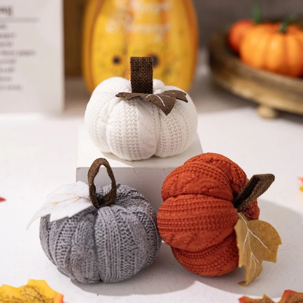 Set de 3 citrouilles décoratives en tissu – Tons d'automne