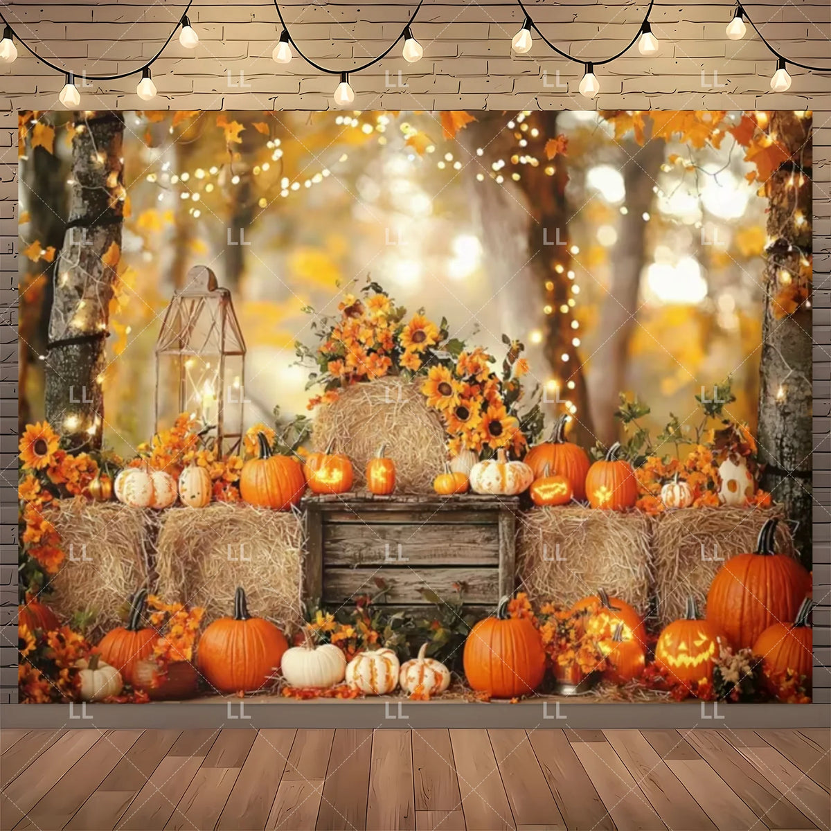 Fall Harvest Backdrop Thanksgiving Festivals Party Decoration Autumn Barn Pumpkin Maple Scarecrow Farm Photography Background