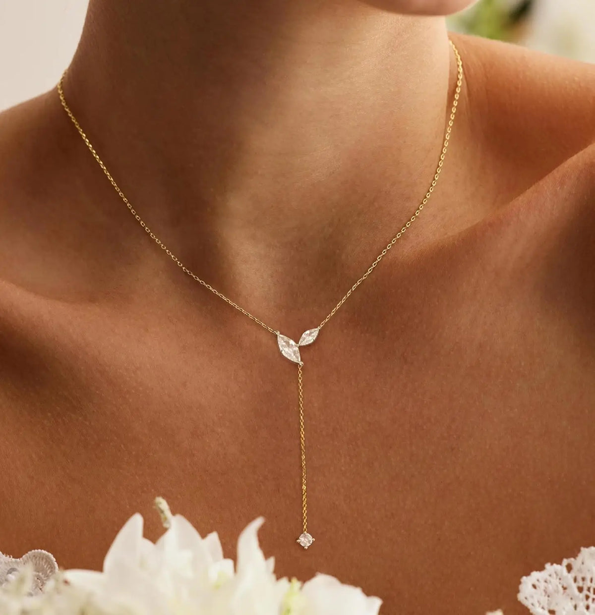 Collier lariat Y goutte doré