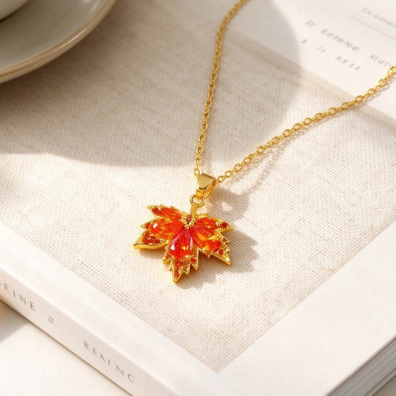 Orange Maple Leaf Pendants Women's Necklaces Gold Color Thin Link Bohemian Chain Necklace for Female Winter Festival Gifts