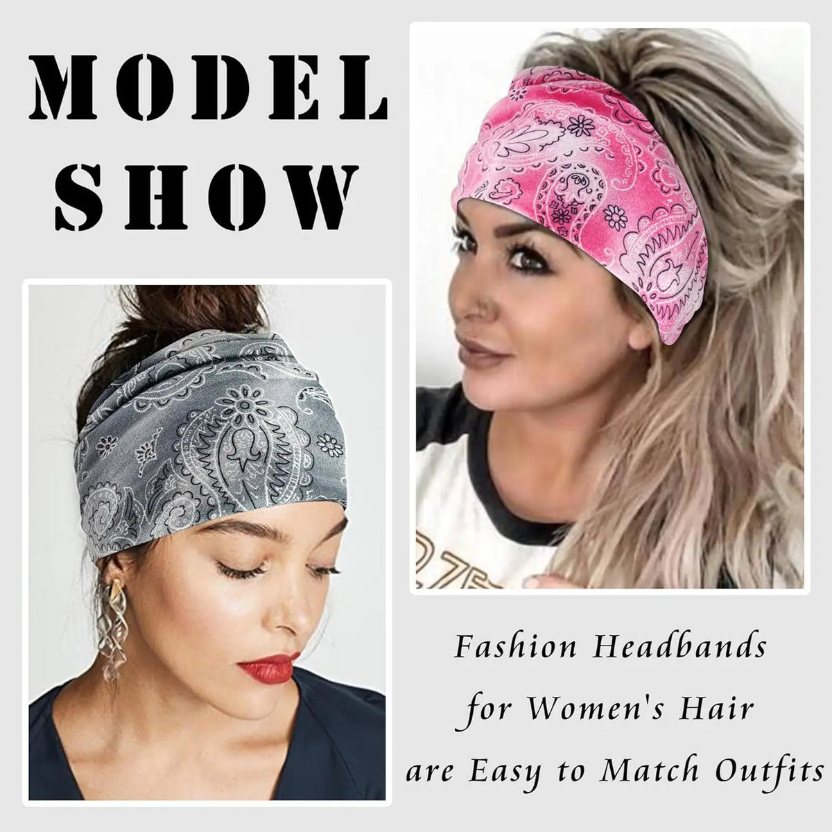 Bohemian Paisley Print Turban Headband Soft Elastic Hairband Women Wide Headwrap Travel Beach Sport Hair Accessories