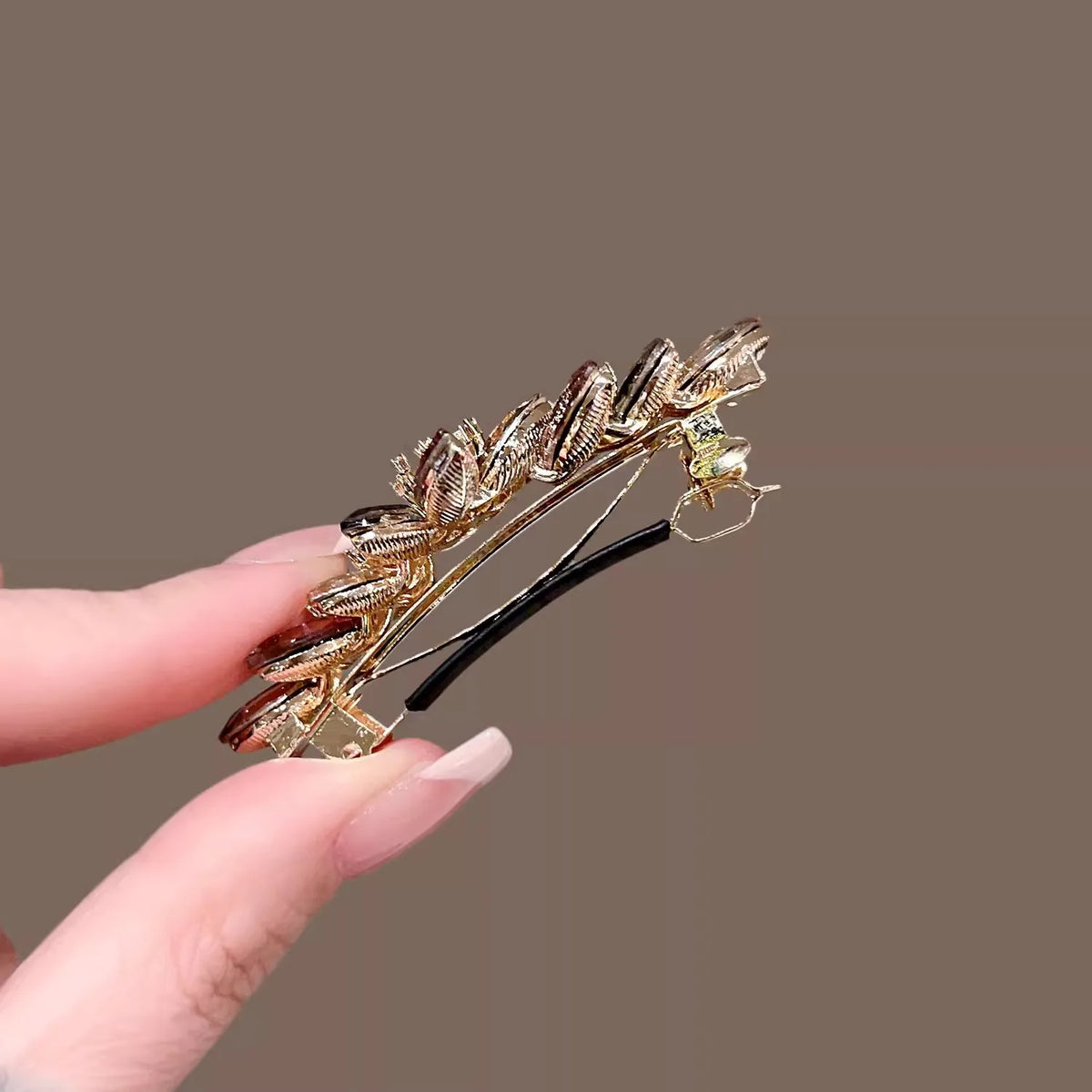 Korean Style Elegant Crystal Leaf Hair Clip, Shiny Rhinestone Barrette Fashion Hairpin for Women, Daily & Party Hair Accessories