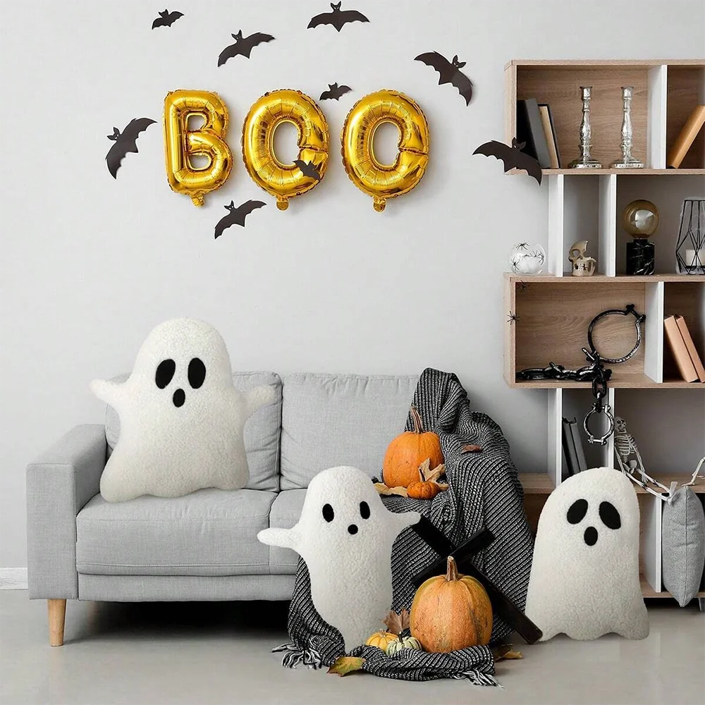 Coussin peluche fantôme Halloween – Doux et câlin