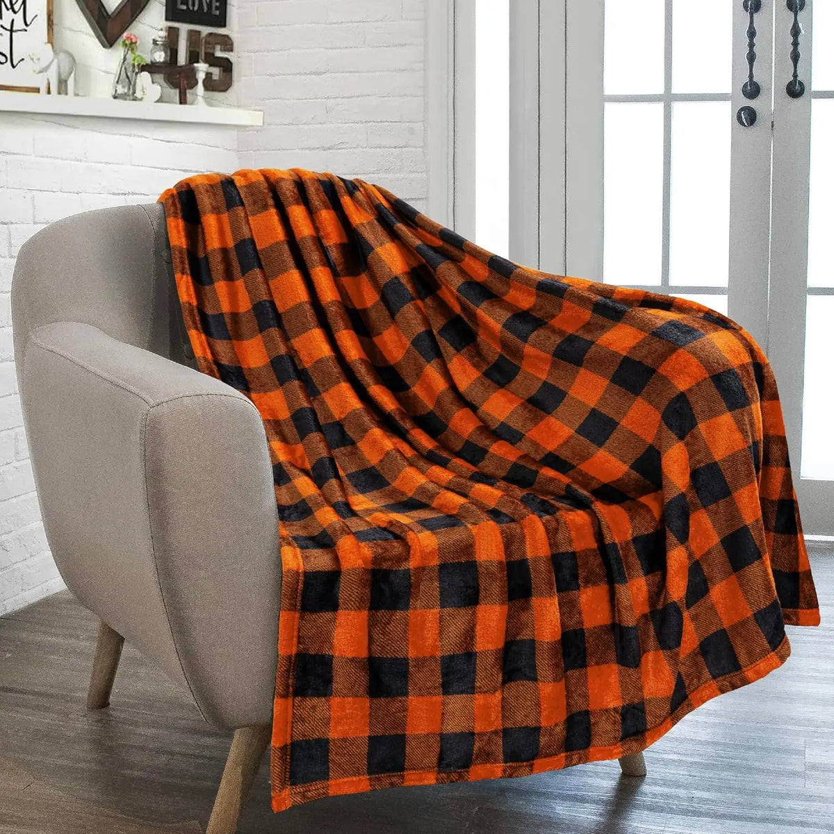 1PC Black and Red Plaid Flannel Throw Blanket Warm Soft Checkered Plaid Christmas Couch Warm Cozy Decorative Decor Gift