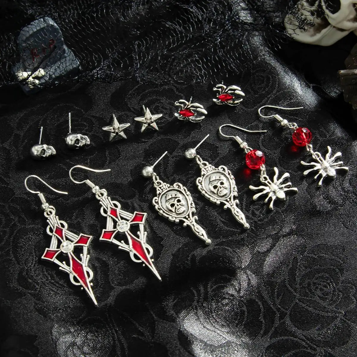 Set de 6 paires de boucles d'oreilles Halloween – Style gothique