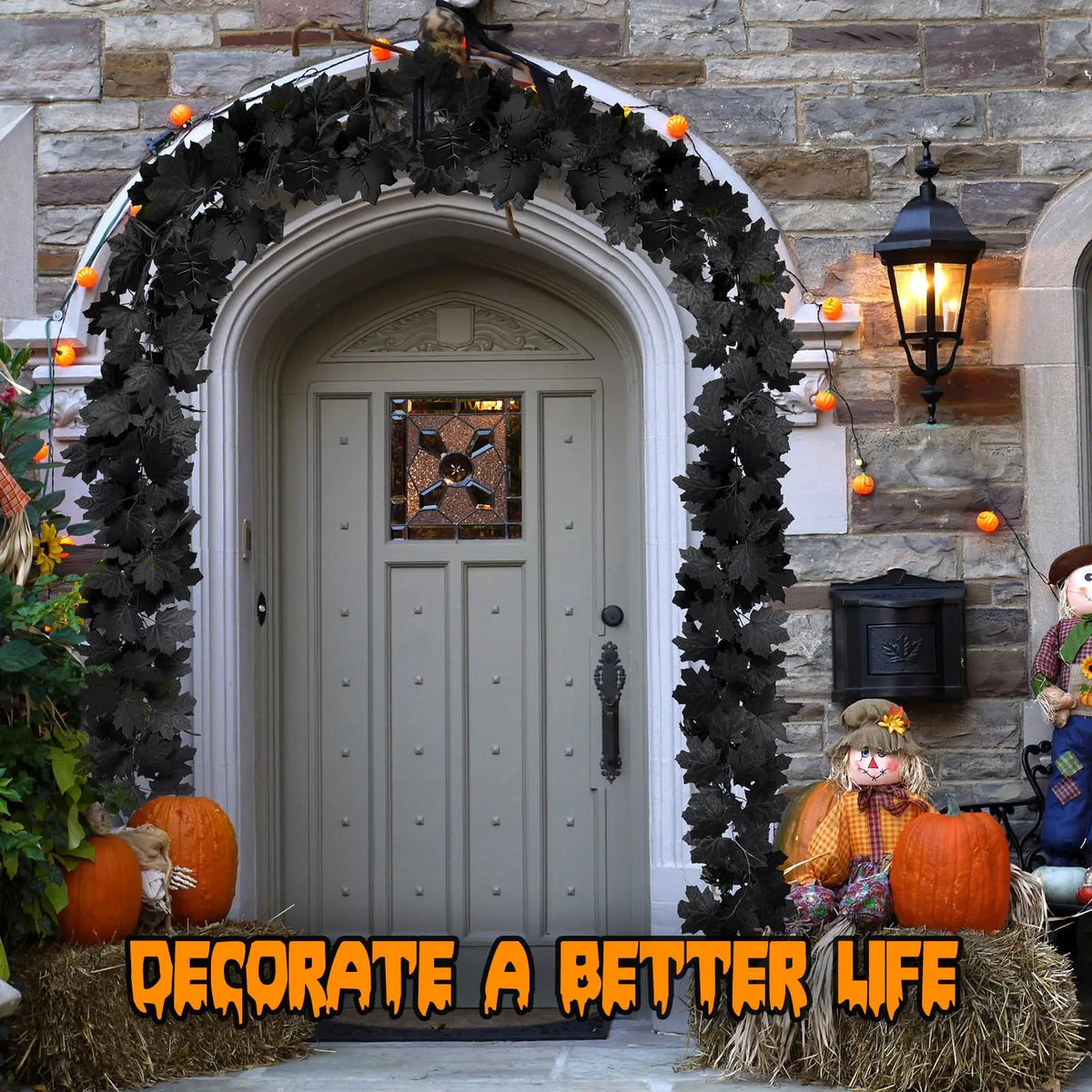200cm Artificial Black Maple Leaf Vine Garland Outdoor Hanging Vine Leaf Arch Garden Thanksgiving Halloween Autumn Decoration