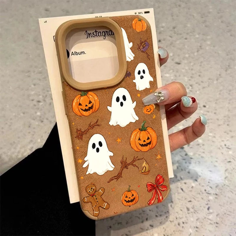Coque Halloween Citrouille & Fantôme pour iPhone 11/12/13/14/15/16/17/18 Pro Max