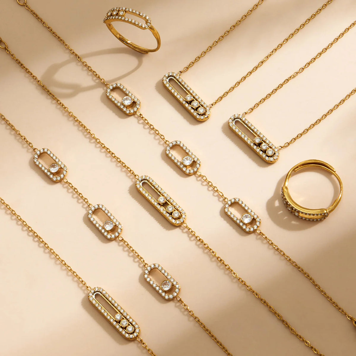 Collier zircones coulissantes doré