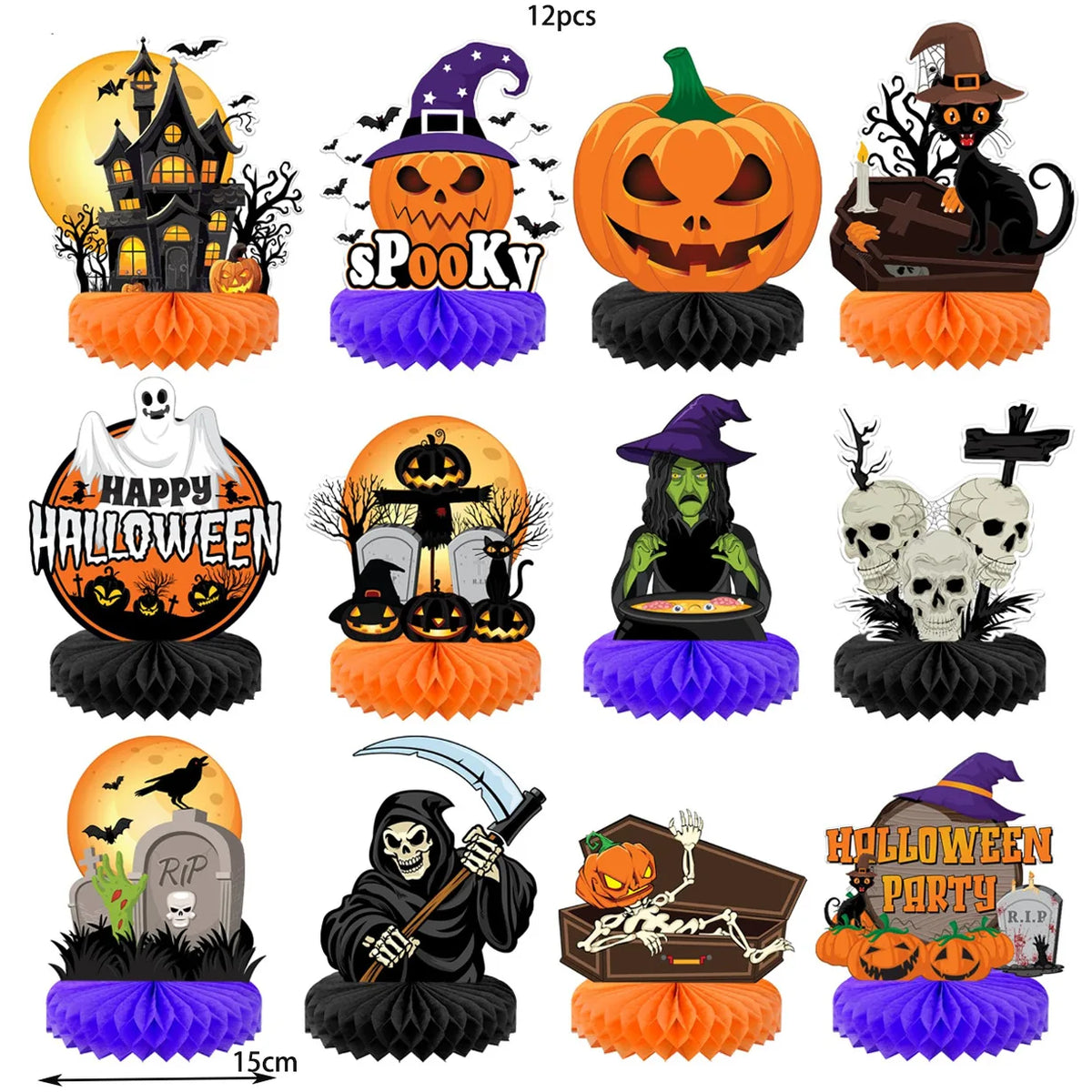 Décorations Halloween nid d'abeille 3D – Citrouille, fantôme et sorcière