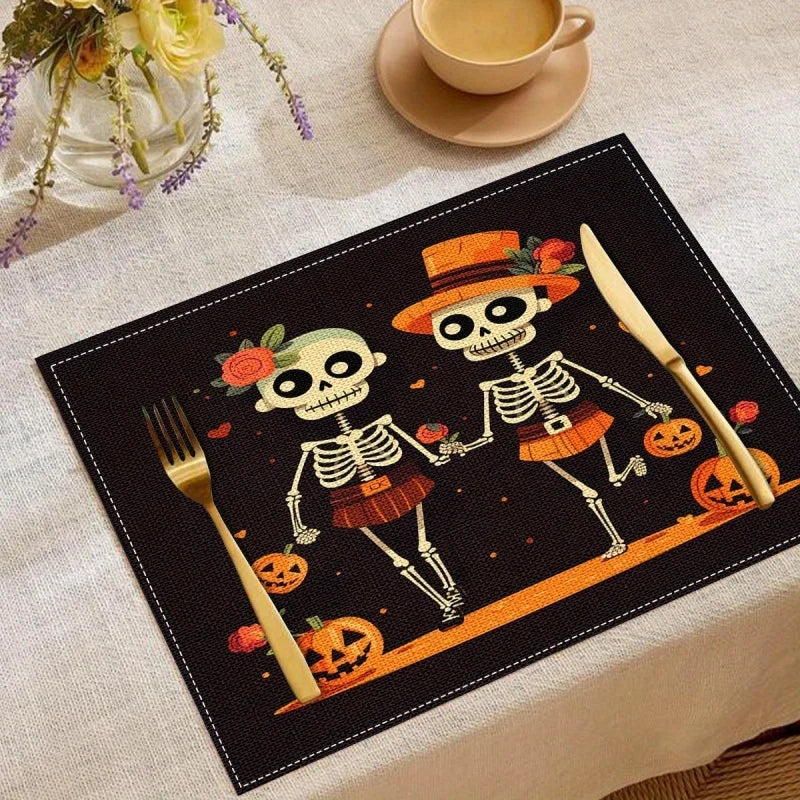 6Pcs Autumn Pumpkin Maple Leaf Printed Placemat Fall Harvest Non‑slip Dining Table Mats